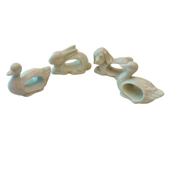 Vintage Napkin Rings Porcelain Animal Animals Set of 4 with Box 1984 - Picture 3 of 9